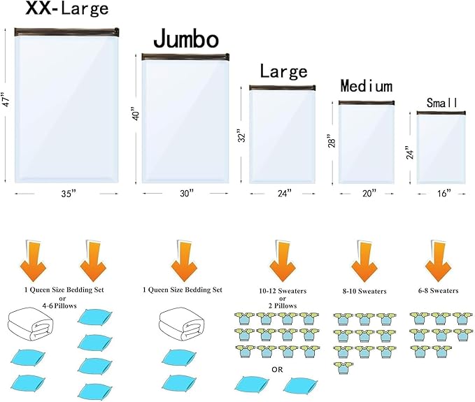 16 Pack Travel Vacuum Bags For Luggage,Carry-on Size Vacuum Seal Bags for Luggage and Suitcase Compression, Space Saver for Clothes and Clothing Organization