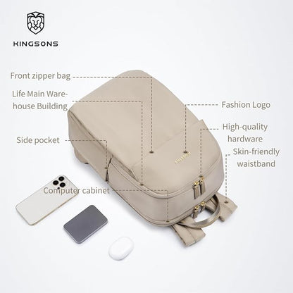 Kingsons Slim Travel Backpack With Luggage Strap,Black Business Backpack, Waterproof Nylon Commuter Bag for Work & Travel,Hiking, Red，Khaki (KS25002-Black-US-1)