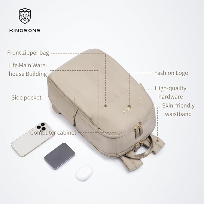 Kingsons Slim Travel Backpack With Luggage Strap,Black Business Backpack, Waterproof Nylon Commuter Bag for Work & Travel,Hiking, Red，Khaki (KS25002-Red-US-1)