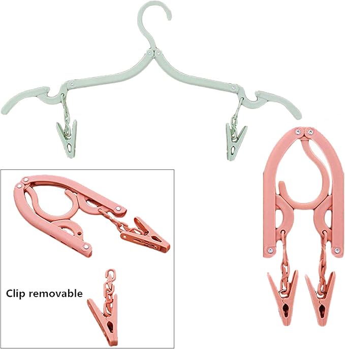 Portable Folding Travel Clothes Hangers12 Pcs with 24 Pcs Clips,with 1 Pcs Clothesline,for Scarves Suits Trousers Pants Shirts Socks Underwear Clothesp
