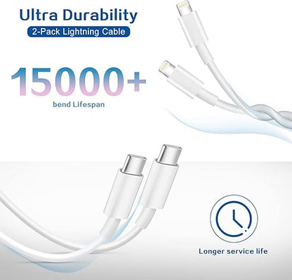 Fast Charger for iPhone,Dual Port A/C Apple iPhone Charger Fast Charging Block,2Pack Quick Double A/C iPhones Wall Chargers Adapter,6FT USB C to Lightning Cable for iPhone14 ProMax/13/12/11/XS/XR/iPad