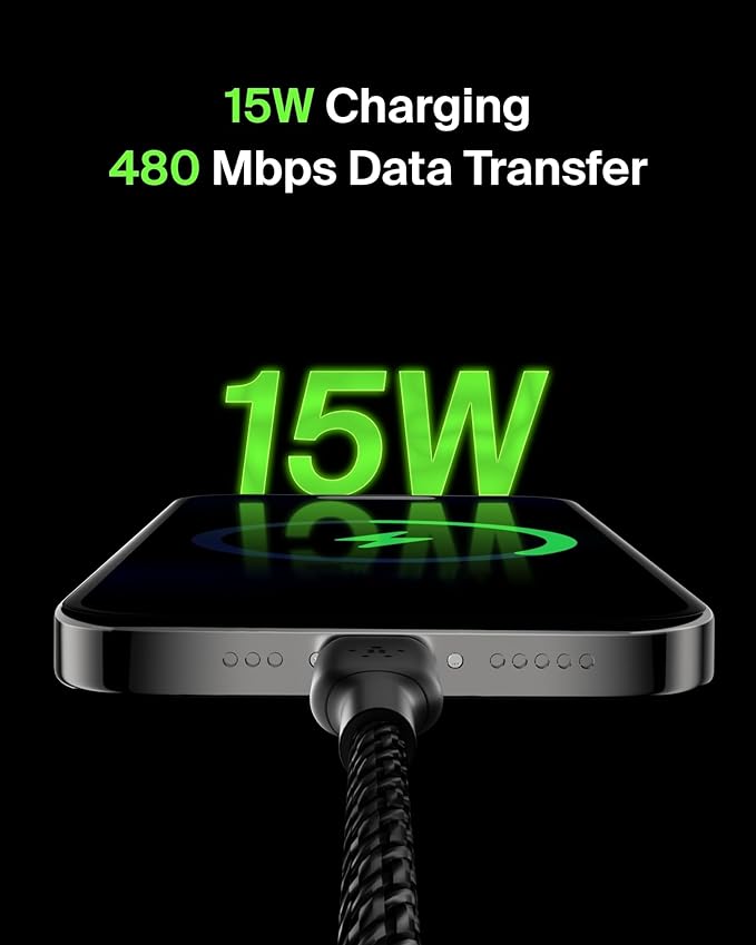 Belkin BoostCharge Braided USB-C to USB-A Charging Cable (3.3ft/1M) for iPhone 17 & 16 Series, Samsung Galaxy S25 Series, Google Pixel 10, iPad Pro, Nintendo Switch 2, Carplay, & More - Black (2-Pack)