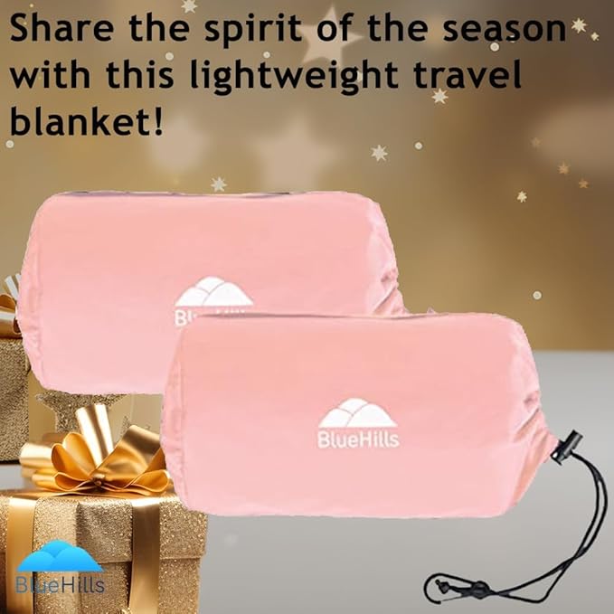 BlueHills Ultra Compact Travel Blanket 2 Pack Large Soft Cozy Portable Blanket Sheet with Carry Case and for Flight Airplane Car Layover Camping Hotel C206-2PK-Pink