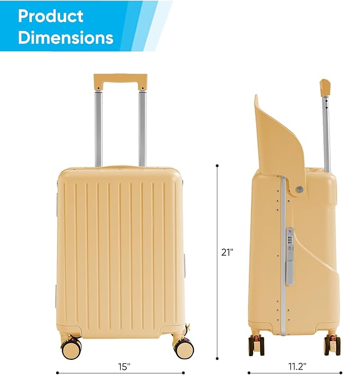 20'' Luggage with Child Seat, Ride On Suitcase with Shockproof Silent Spinner Wheels, TSA Lock, Carry On Luggage with Foldable Backrest, Bag Hook for Kids.