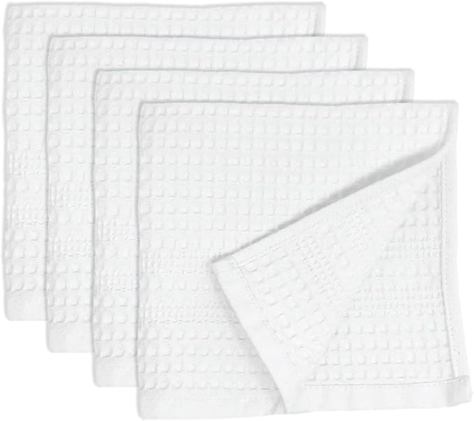 GILDEN TREE Waffle Towels Wash Cloths for Showering, Exfoliating Washcloth Face Towels, Quick Dry Towel Cotton Washcloths Set of 4, Classic Style (White)