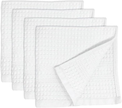 GILDEN TREE Waffle Towels Wash Cloths for Showering, Exfoliating Washcloth Face Towels, Quick Dry Towel Cotton Washcloths Set of 4, Classic Style (White)