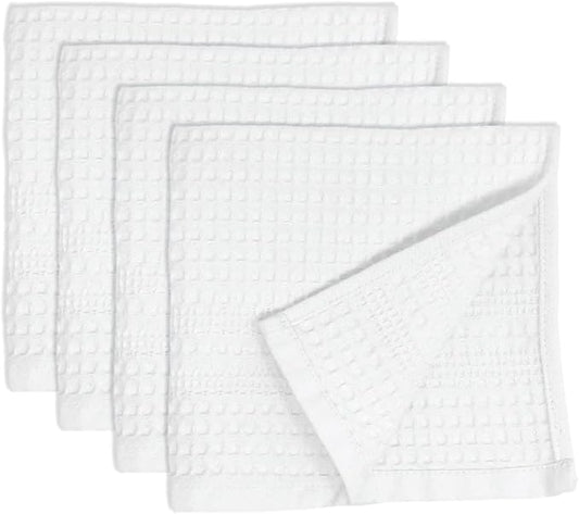 GILDEN TREE Waffle Towels Wash Cloths for Showering, Exfoliating Washcloth Face Towels, Quick Dry Towel Cotton Washcloths Set of 4, Classic Style (White)