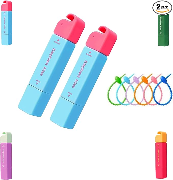 Elephant Kiss Stain Remover, 3-Second Stain Remover Pen for Clothes, 2025 New 12ml Portable Spot Cleaner, ElephantKiss 2-in-1 Active Eraser & Brush With Lanyard Travel & Pocket-Sized (Blue*2)