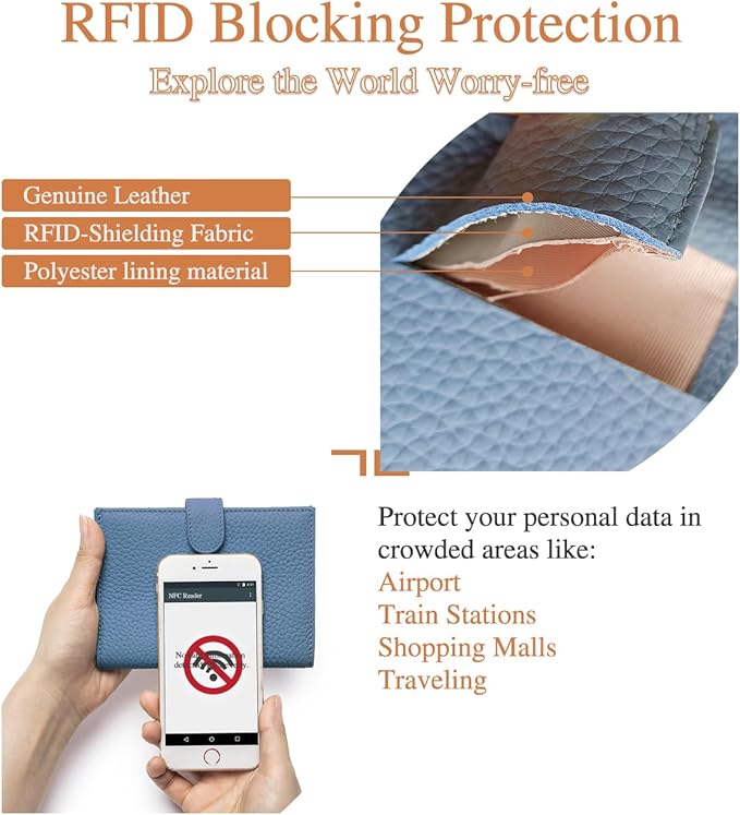 RFID Leather Passport Holder for Travel Women & Men – Compact Slim Christmas Gift for Travel Passport Wallets with Card Slots, Zippered Coin Pocket & Travel Passport Cover Case – Denim Blue