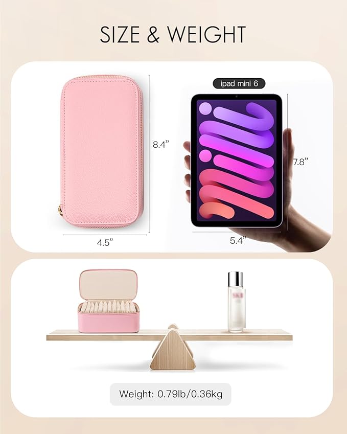 Vlando Jewelry Travel Case with 12 Velvet Jewelry Bags Travel Jewelry Orgainzer for Girls Jewelry Box for Necklace Rings Earrings Bags Christmas Gifts for Women Girls(Pink)