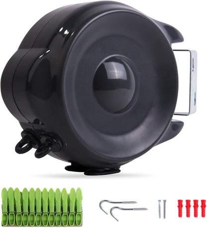 JS HANGER Retractable Clothesline Outdoor Indoor Laundry Line - 99 FT Double Lines Heavy Duty Wall Mounted Washing Line, Portable Clothes Drying Line with 24pcs Free Pegs (Black)