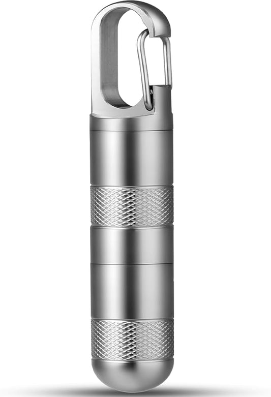 TISUR Small Titanium Pill Case, Keychain Pill Holder Travel Pill Box Container,Portable Pill Organizer Waterproof Metal Case Bottle (Gray Titanium Medium - 2.16 inch)