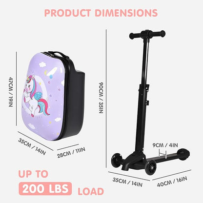 smilesun 4-in-1 Detachable Scooter Suitcase for Kids & Teenagers, Lightweight Hardside Ride-On Suitcase, Foldable Design, Perfect Travel Gift for Girls (Purple, 22-inch)
