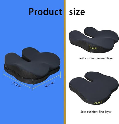 Seat Cushion - Memory Foam Dual-Layer Chair Cushions for Car Seat Cushion, Office Chair Cushion, Coccyx Cushion for Tailbone Pain Relief, Ergonomic Seat Cushion, Soft and Firm