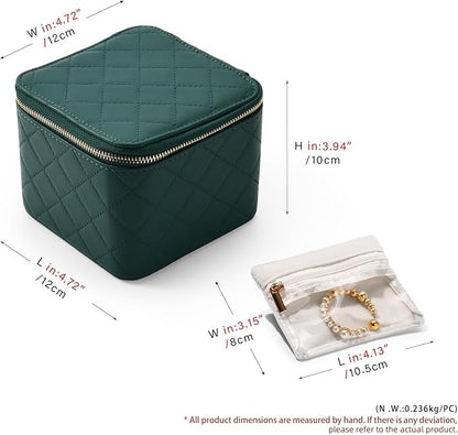 Travel Jewelry Box Organizer - Small Jewelry Case with 6 Small Velvet Zipped Pouches Pockets for Jewelry Necklaces Rings Earrings Storage(Teal)