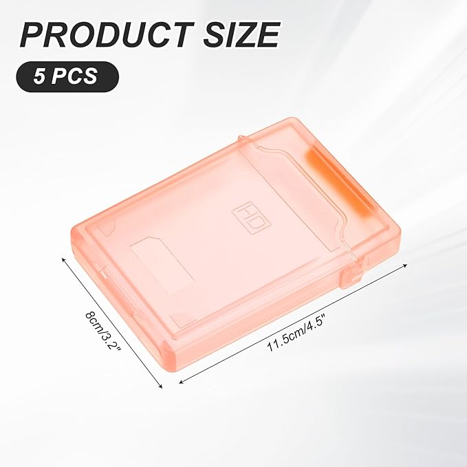 PATIKIL 4.5" x 3.2" Hard Drive Disk Case, 5Pcs Plastic Hard Disk Storage Box Portable Anti-Static Case for 2.5" External SSD HDD, Orange