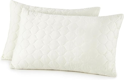 Organic Cotton Pillow Protector - Durable Quilted Pillow Protector Queen Size GOTS & Fairtrade Certified - Thick Hypoallergenic Machine Washable Breathable Cover & Edge Piping - 2 Pack (Ivory, Queen)