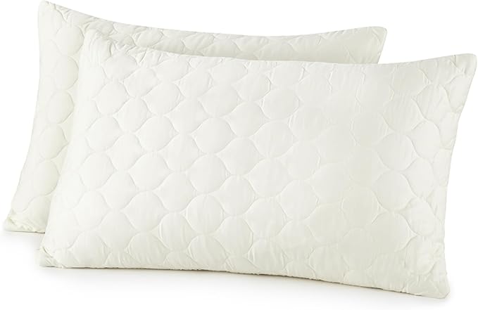Organic Cotton Pillow Protector - Durable Quilted Pillow Protector King Size GOTS & Fairtrade Certified - Thick Hypoallergenic Machine Washable Breathable Cover & Edge Piping - 2 Pack (Ivory, King)