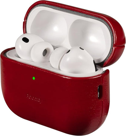 Belemay Handcrafted Oil-Waxed Leather Case for AirPods Pro 3rd Gen (2025), Genuine Cowhide, Smooth Glossy Lively Two-Tone Patina, Compatible with MagSafe, Compatible with Airpods Pro 3, Crimson Red