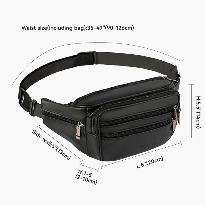 Leather Fanny Pack for Men Women,Genuine Leather Waist Belt Bag with Adjustable Strap Belt Hip Bag with Multi-Pockets for Travel Sports Running Cycling Hiking