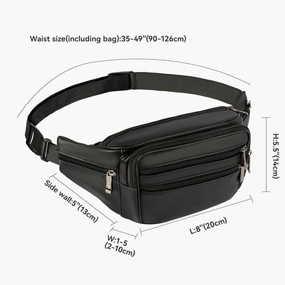 Leather Fanny Pack for Men Women,Genuine Leather Waist Belt Bag with Adjustable Strap Belt Hip Bag with Multi-Pockets for Travel Sports Running Cycling Hiking