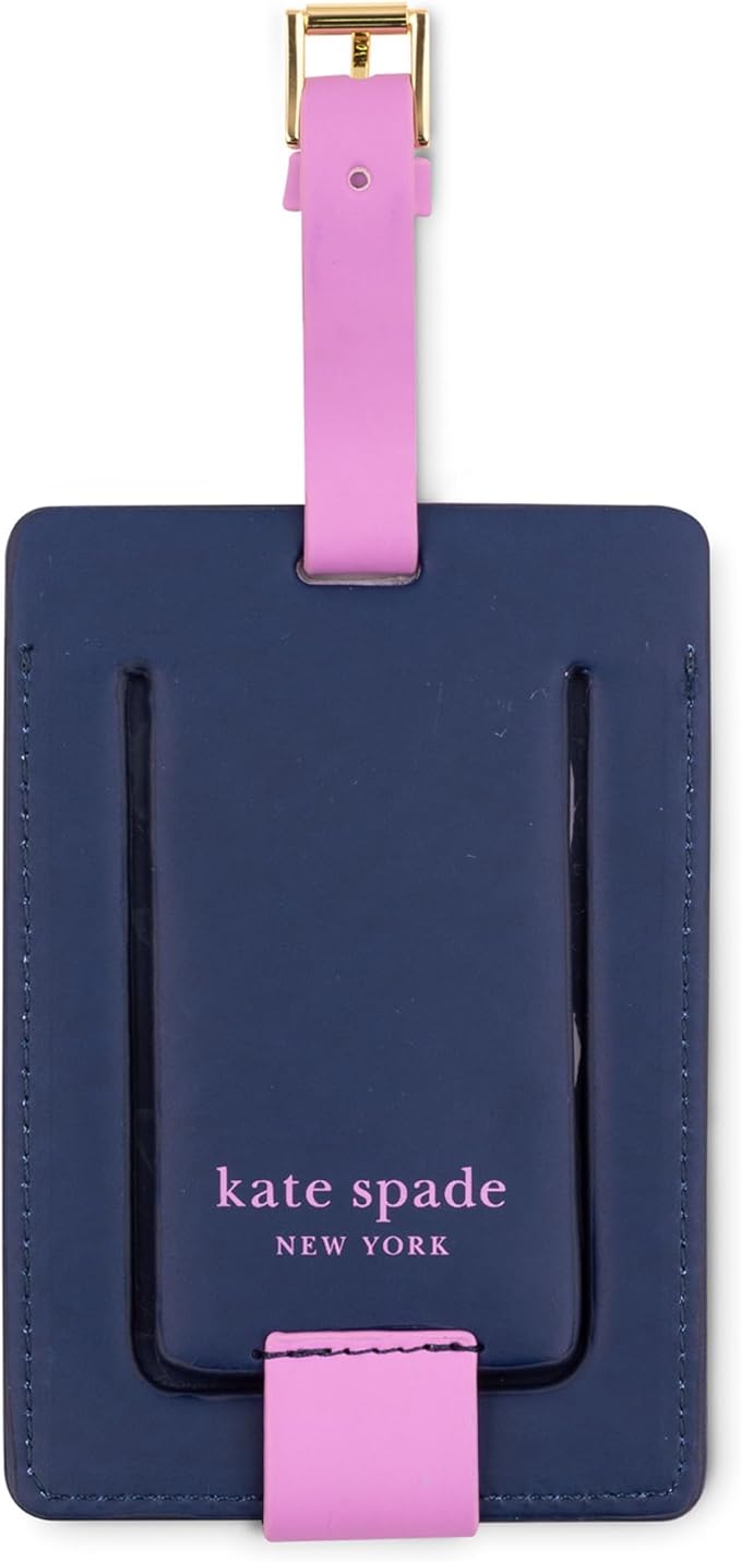 Kate Spade New York Leatherette Luggage Tag with Secure Strap, Colorful Suitcase Identifier for Travel, Monogram Bag Tag ID (L)