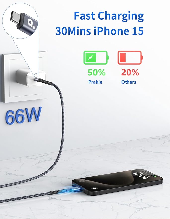 Extra Long USB C to C Cable 15FT, 100W USB C Cable Fast Charging, Upgraded Extra Durable Braided USB C Cord for iPhone 17 16 15 Pro Max, MacBook Pro, Samsung Galaxy S10 S9 Plus, LG and More-2Pack