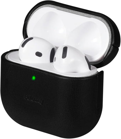 Belemay for AirPods 4 Case, Compatible with MagSafe, Luxury Full-Grain Vegetable-Tanned Smooth Leather, Unique Patina, Comfort Grip, Compatible with AirPods 4th Generation Case (2024) (USB-C), Black
