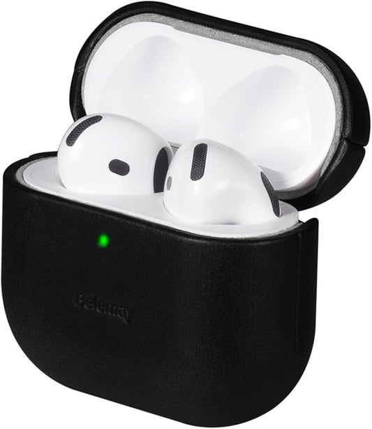Belemay for AirPods 4 Case, Compatible with MagSafe, Luxury Full-Grain Vegetable-Tanned Smooth Leather, Unique Patina, Comfort Grip, Compatible with AirPods 4th Generation Case (2024) (USB-C), Black