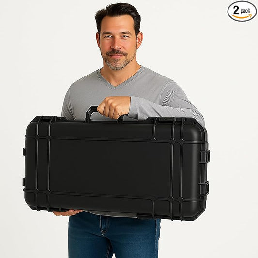 1 Pcs 22.4 x 16.1 x 10.2 Inch Waterproof Hard Case with DIY Customizable Foam Insert Portable Protective Case with Knife for Camera Drones Equipments Tools Test Instruments (Black)