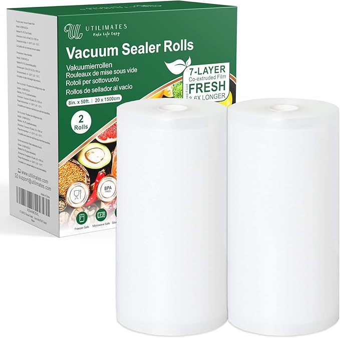 Vacuum Sealer Bags for Food, BPA-free Heavy Duty Vacuum Sealer Bags Rolls 8 Inch 50 Feet 2-pack, Ideal for Custom Fit Food Saver, Seal a Meal, or Sous Vide