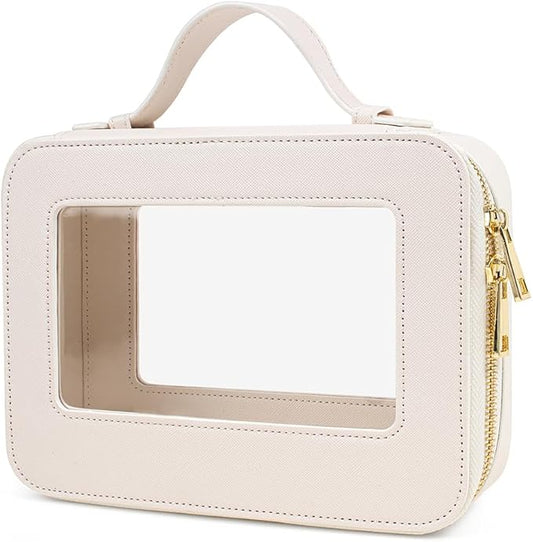 Clear Makeup Bag, TSA Approved Toiletry Bag Travel Makeup Case Clear Cosmetic Travel Bag Small Makeup Pouch Organizer Waterproof Portable Car Essentials for Women