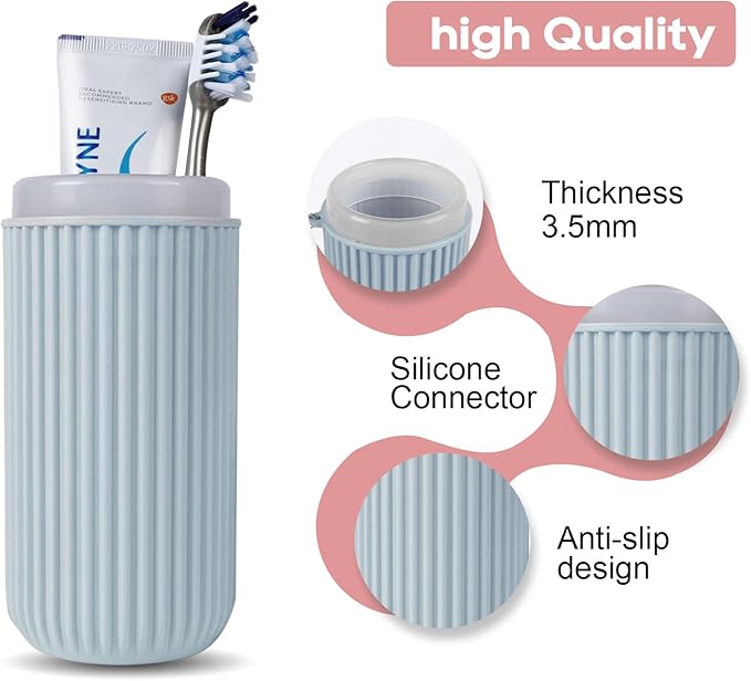 UCEC Toothbrush Travel Case, Portable Holder for Travel, Business, School - 2 Pack (Blue, Grey)