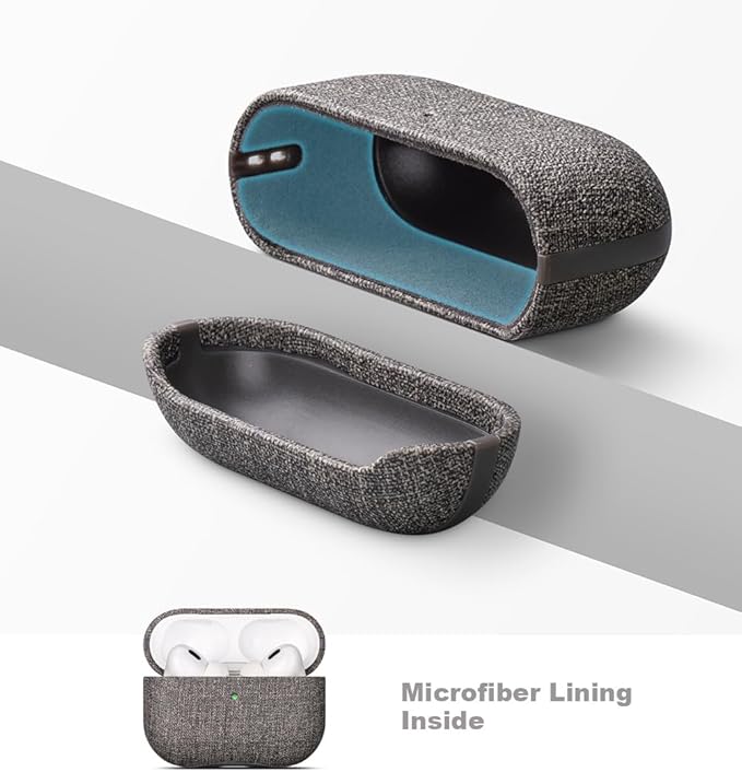 LOPIE Case for AirPods Pro 2nd Generation - Handmade AirPods Pro 2 Case Cover with Lanyard - Made of Vegan Leather - Canvas Style - Protective Hard Shell Cover - Wireless Charging Compatible - Gray