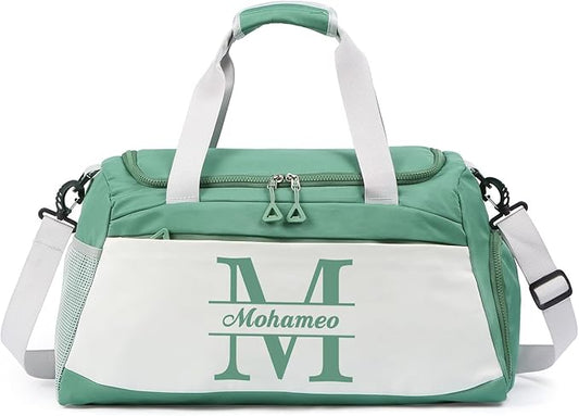 Personalized Travel Duffel Bag with Name - Custom Letter Oxford Cloth Gym Bag with Shoes & Wet Pockets Sport Bag Weekender Overnight Bag for Traveling for Women Men Gift for Christmas Groomsman Brides