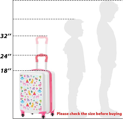 Redbaker 6 Pcs Kids Luggage Set 17 Inch Kids Rolling Luggage Double Pattern Suitcase for Girls Boys School Gift(Pale Pink,Dinosaur Style)