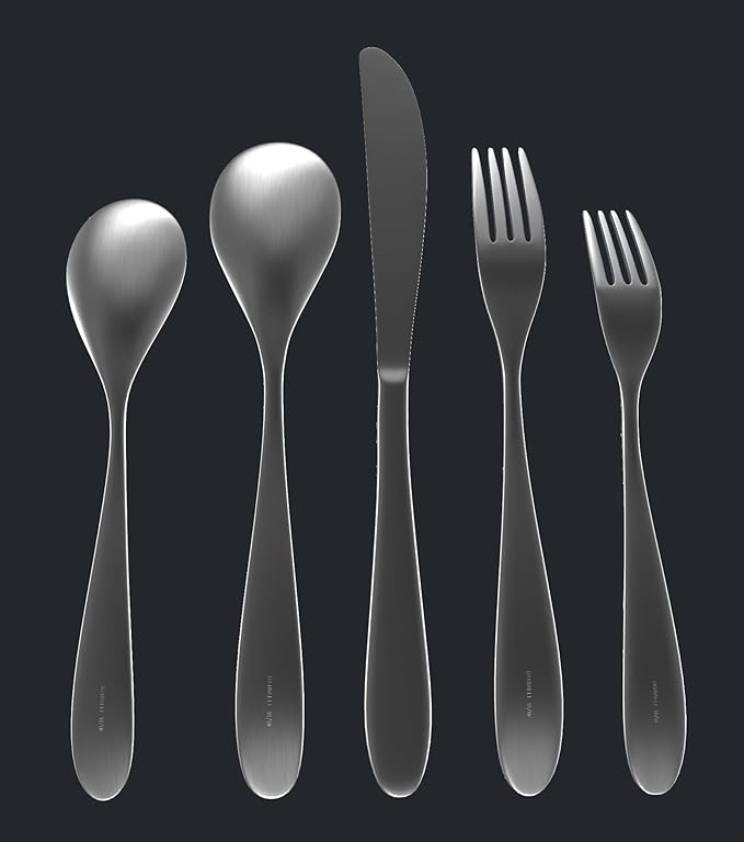 Matte Silverware Set, 18/10 Stainless Steel Satin Flatware, Modern Brushed Finish Cutlery, Dishwasher Safe & Durable, Built to Last (60-Piece, Marettimo)