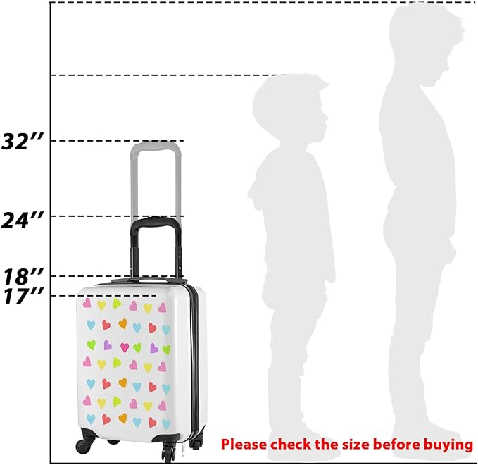 Redbaker 6 Pcs Kids Luggage Set Gift for Christmas 17 Inch Kids Rolling Luggage Double Pattern Suitcase for Boys Girls(White,17 Inch,Love Style)