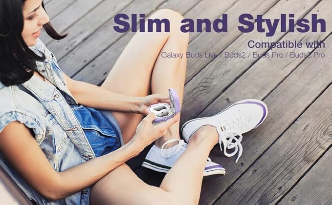 SURITCH for Samsung Galaxy Buds 2 Pro Case(2022)/Galaxy Buds 2 Case(2021)/Galaxy Buds Live Case(2020)/Galaxy Buds Pro Case(2021) Hard Clear PC Shockproof TPU Purple Cover with Silver Carabiner