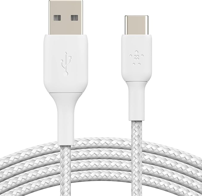 Belkin USB A to USB C Cable, 6.6ft, 15W - Type C Charger, iPhone Charger Cord, Soft, Braided, Flexible for iPhone 16 & 15, Galaxy S25, Pixel 9, iPad Pro, Airpods Pro, Switch & More - White