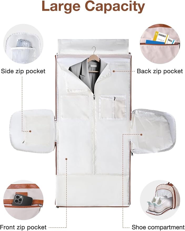 Noozion Convertible Garment Duffel Bag for Travel - Carry On Garment Bags With Toiletry Bag Large Weekender Bag for Men Women 2 in 1 Hanging Suitcase Suit Travel Duffel Overnight Bags