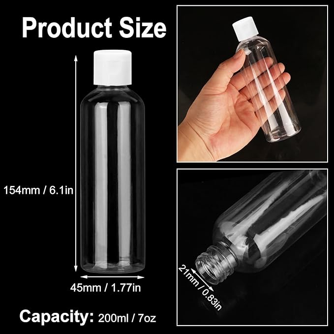 40 Pack 7 oz Plastic Bottles with Caps, Clear Flip Top Empty Bottles, Cosmetic Containers for Lotion and Shampoo, Travel-Friendly Bottles, BPA-Free for Liquids and Personal Care?200ml