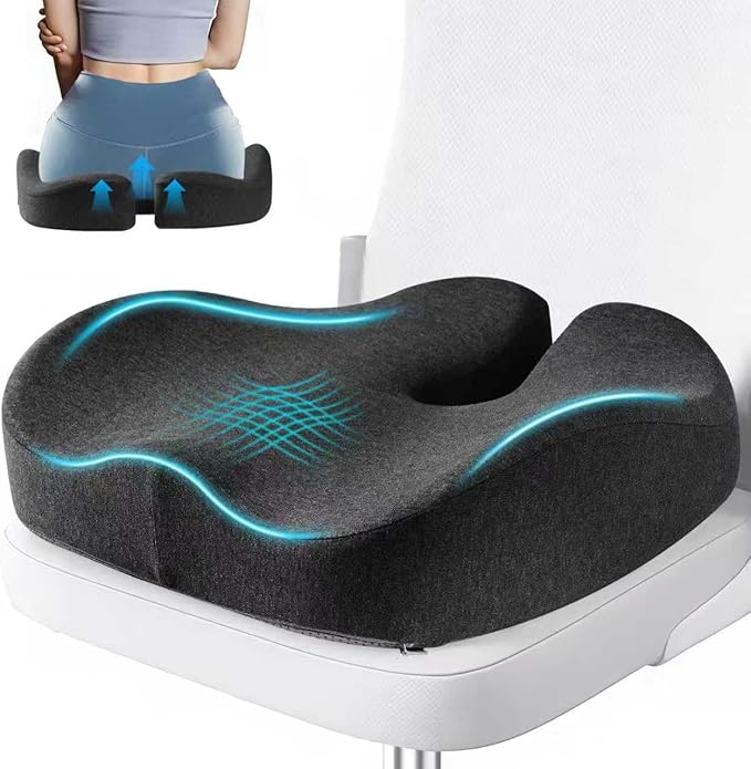 Seat Cushions for Office Chairs & Hip Pain Relief, Extra-Dense Coccyx Cushion with Sciatica Support, Ergonomic Design for Desk Chair, Car, Wheelchair, All-Day Comfort (Black)