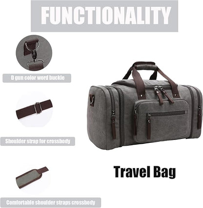Duffle Bag for Travel,Overnight Weekend Gym Carry On Luggage Bag, 50L Travel Bag for Men Women, Expandable Spacious Travel Duffel Bag,Expandable spacious large capacity, Waterproof canvas (grey)