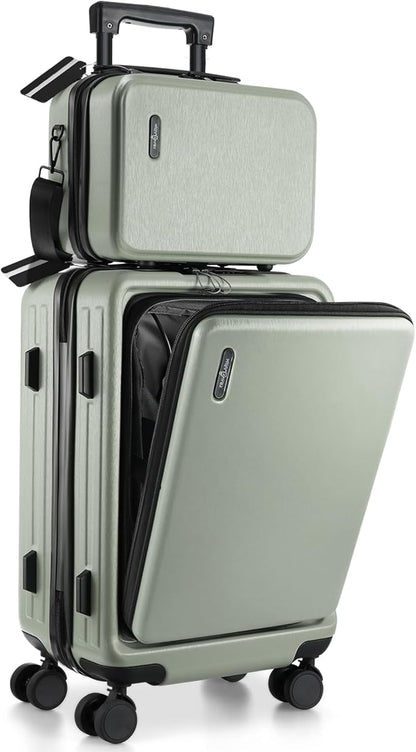 20 Inch Carry On Luggage 22x14x9 Airline Approved, Carry On Suitcase with Wheels, Hard-shell Carry-on Luggage, Durable Luggage Carry-On, Sage Green Small Suitcase with Cosmetic Case