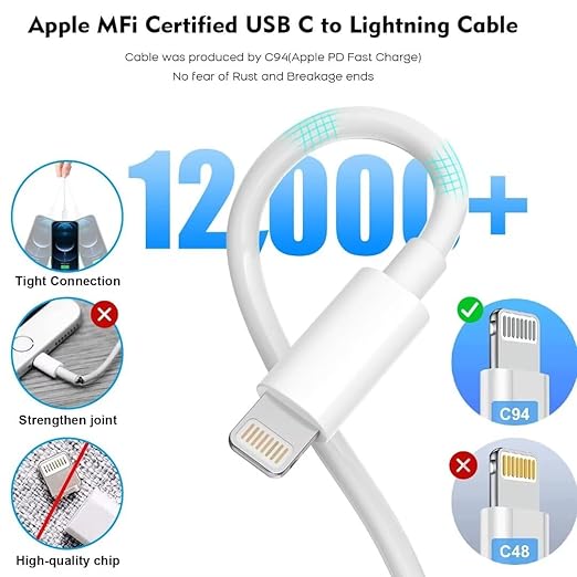 Fast Charger iPhone [Apple MFi Certified],2 Pack USB C Rapid Charger Block with 2Pcs 10FT Extra Long Apple USB C to Lightning Cable Fast Charging for iPhone 14/14 Pro/13Pro Max/12/11Pro/Mini/XR/8/iPad