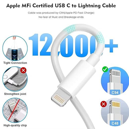 Fast Charger iPhone [Apple MFi Certified],2 Pack USB C Rapid Charger Block with 2Pcs 10FT Extra Long Apple USB C to Lightning Cable Fast Charging for iPhone 14/14 Pro/13Pro Max/12/11Pro/Mini/XR/8/iPad