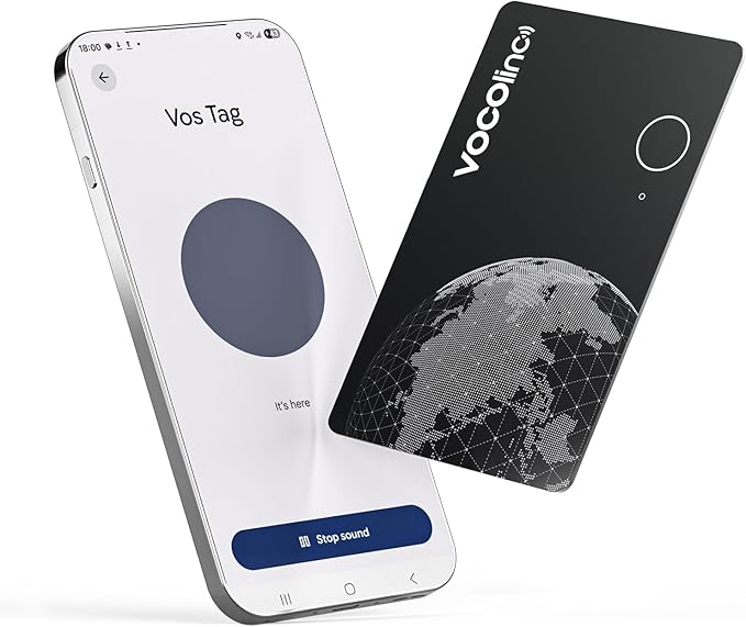 VOCOlinc Dual System Air Card Tag Pro 1 Pack, Rechargeable Wallet Tracker Item Finder Work with Android Google Find Hub or iOS Apple Find My APP (Huawei not Supported), Smart Locator for Luggage, Bags