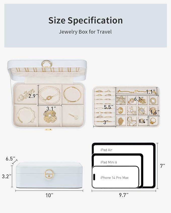 Vlando Jewelry Box Organizer for Women Girl,Lockable Jewelry Case Boxes with 2 Layers,Earrings Necklace,Rings Storage,Gift Box Packaging,Wedding Birthday Gifts Ideas Blue