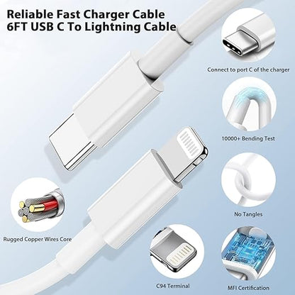 iPhone Charger Fast Charging, 40W Dual USB C Wall Charger Apple MFi Certified Dual USB-C Port Power Adapter with 2Pack 6FT USB-C to Lightning Cable for iPhone 14 Plus/13/12/11/XS/XR/X/iPad Wall Block
